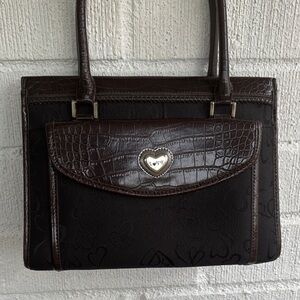 Brighton Leather Crocodile Pattern Brown Vintage Shoulder Bag sz OS